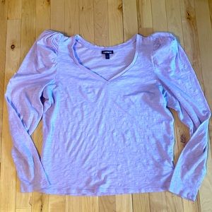 Express Puff Shoulder long sleeve v neck tee